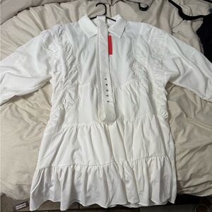 White Ruffled Long Sleeve Dress